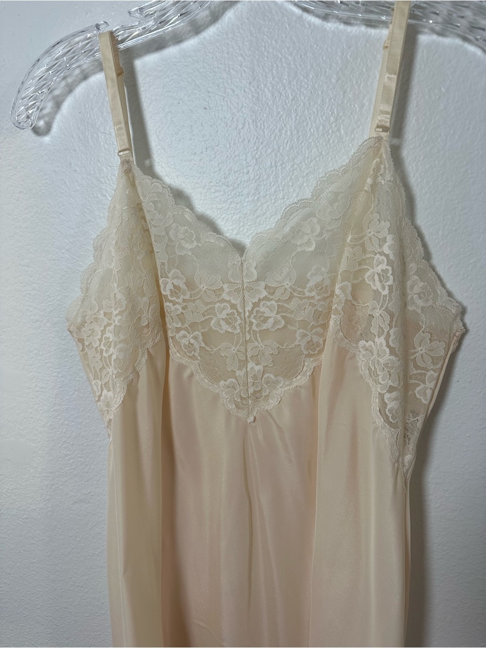 Vintage Elegant Cream Lace Trim Slip Midi Dress Spaghetti Straps Size M - Picture 13 of 14